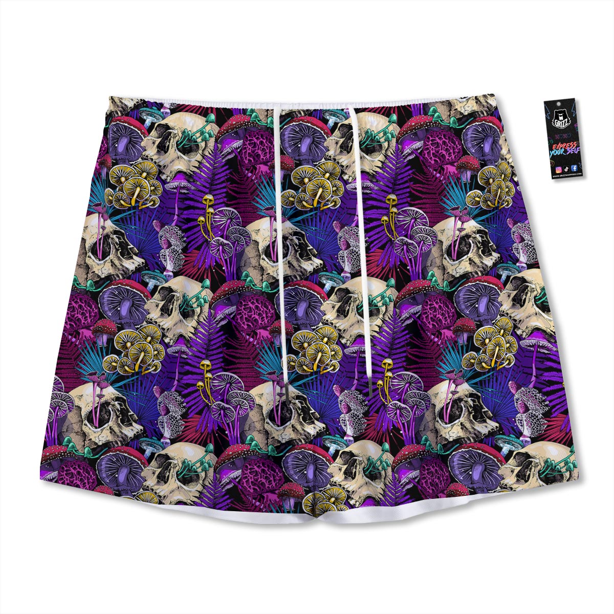 Skull Trippy Print Pattern Mesh Shorts