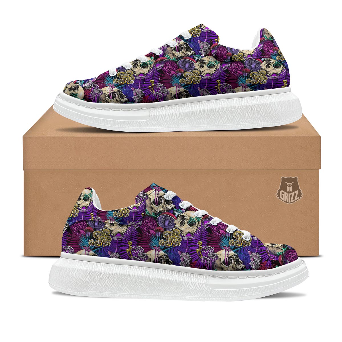Skull Trippy Print Pattern Platform Shoes-grizzshop