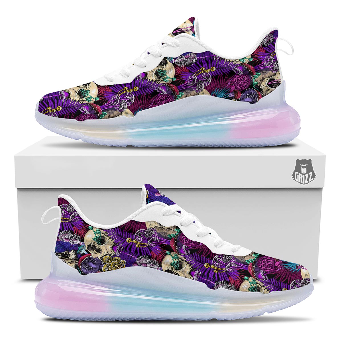 Skull Trippy Print Pattern Running Sneakers-grizzshop