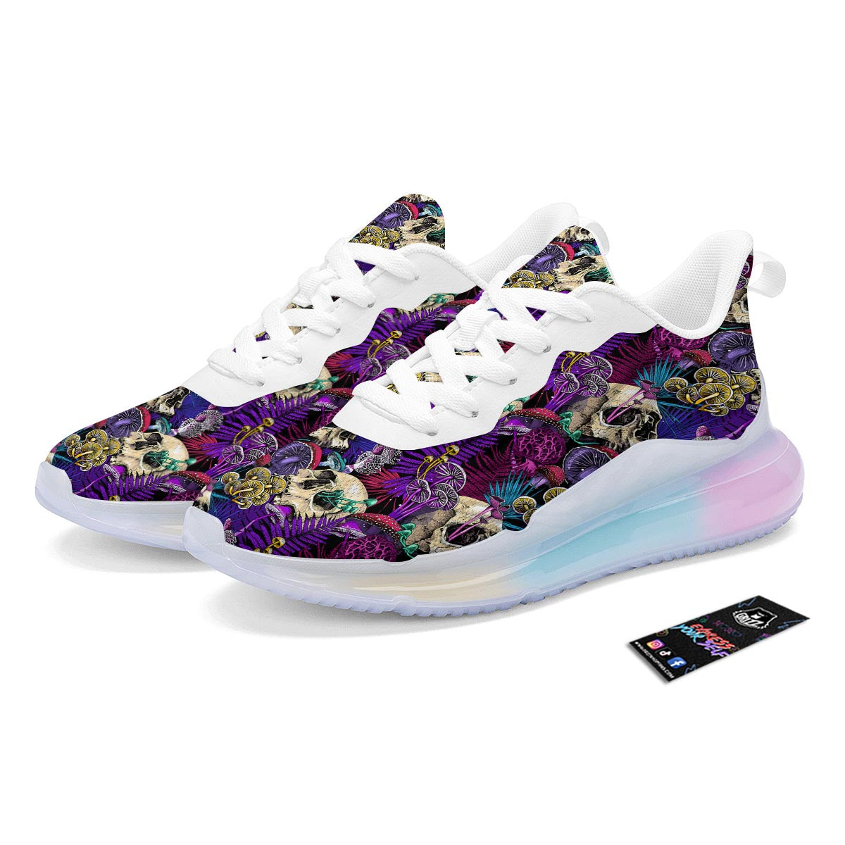 Skull Trippy Print Pattern Running Sneakers-grizzshop