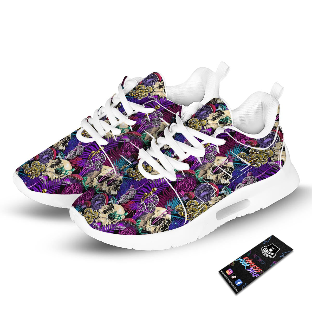 Skull Trippy Print Pattern Tennis Shoes-grizzshop