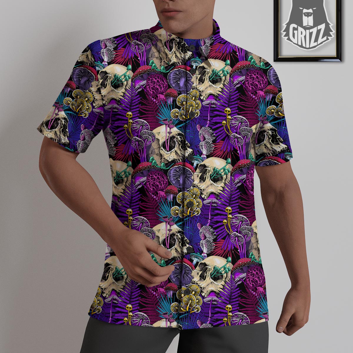 Skull Trippy Print Pattern Untucked Shirts-grizzshop