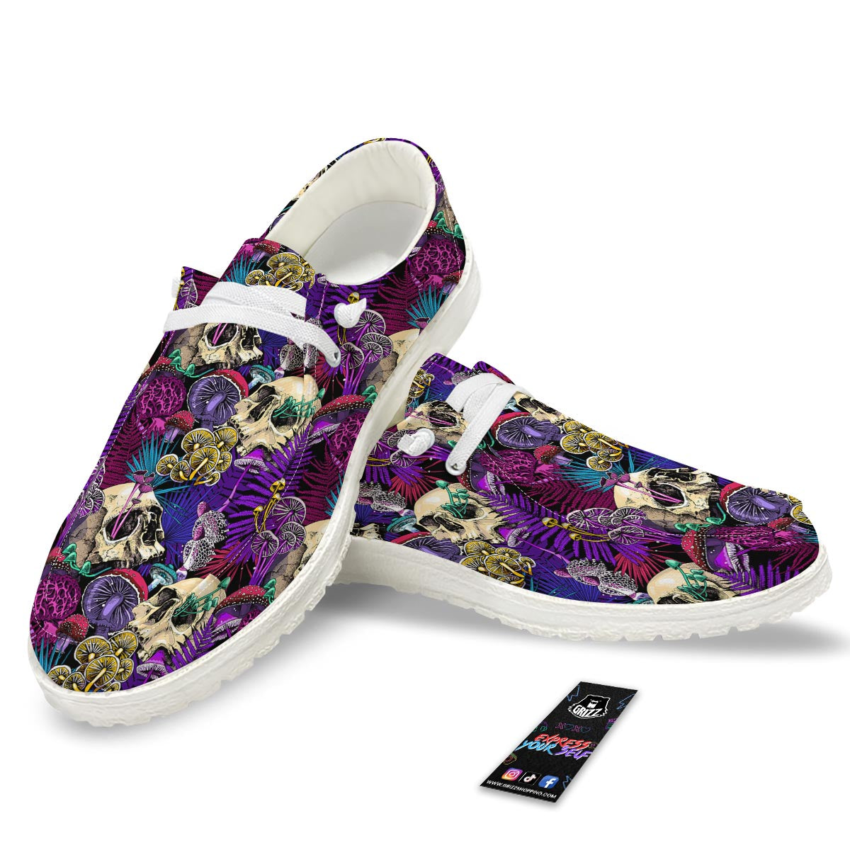 Skull Trippy Print Pattern White Loafers-grizzshop
