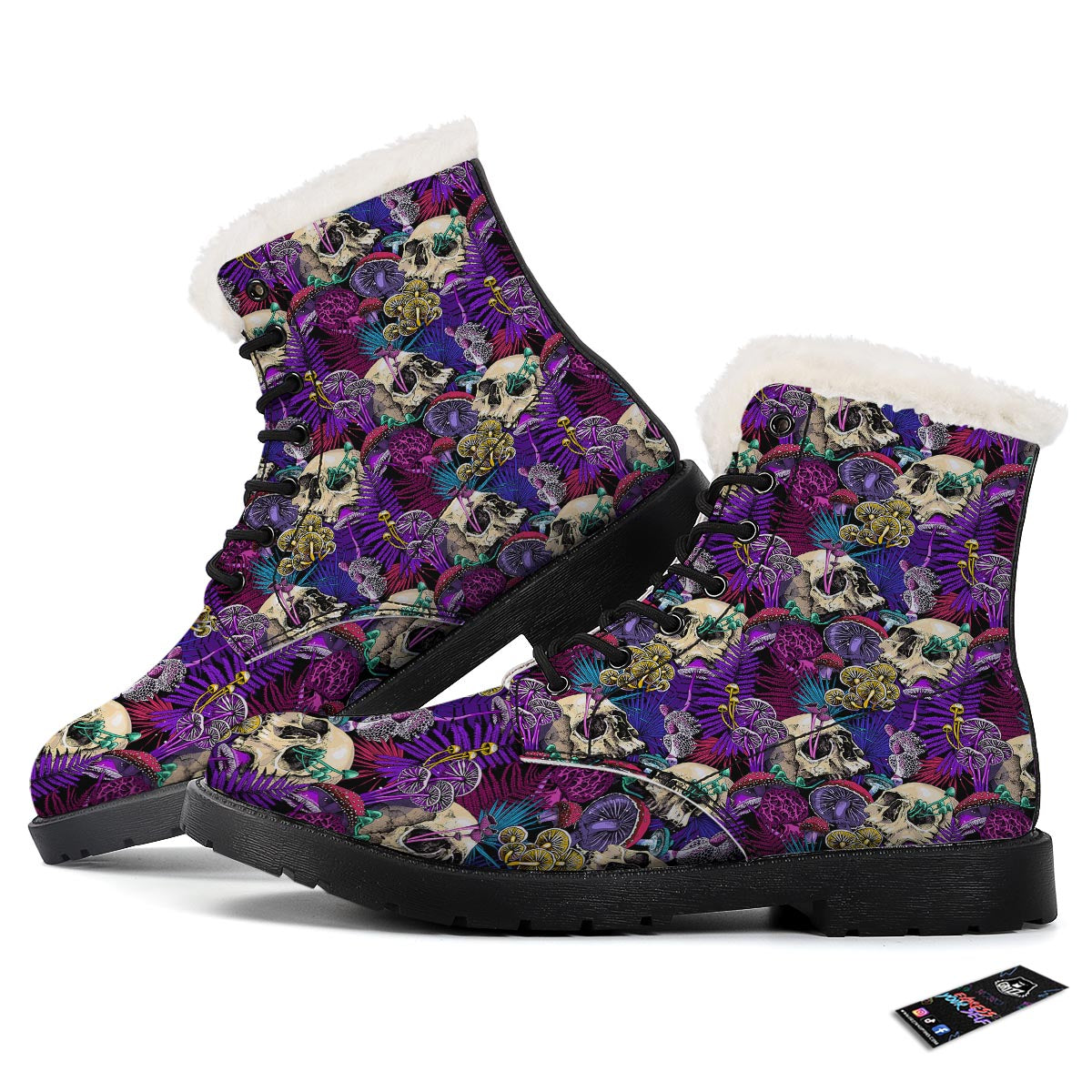 Skull Trippy Print Pattern Winter Boots-grizzshop