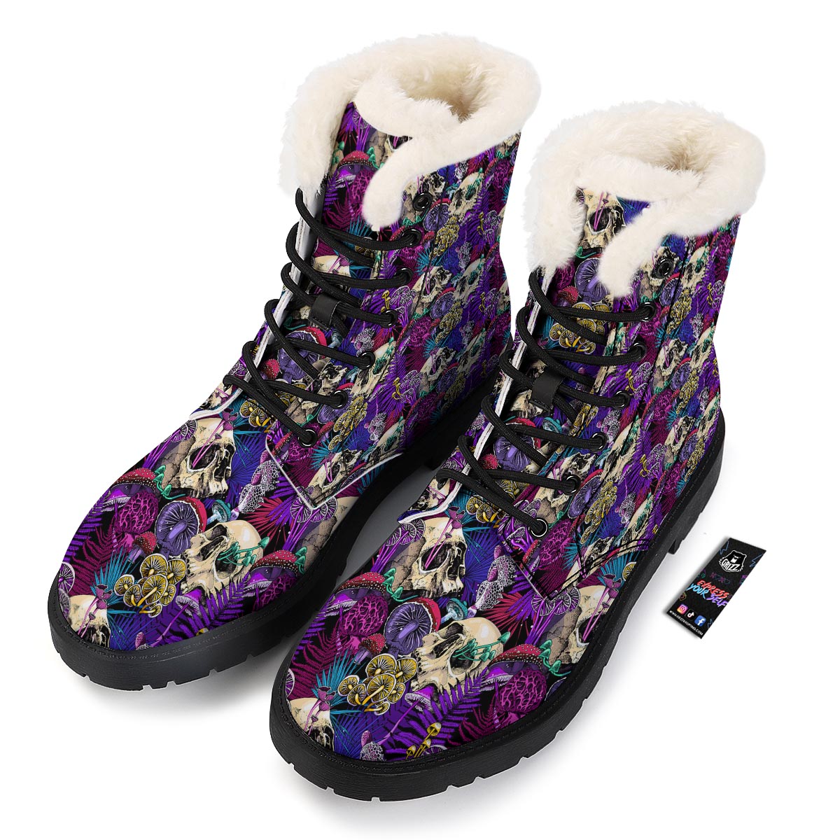 Skull Trippy Print Pattern Winter Boots-grizzshop