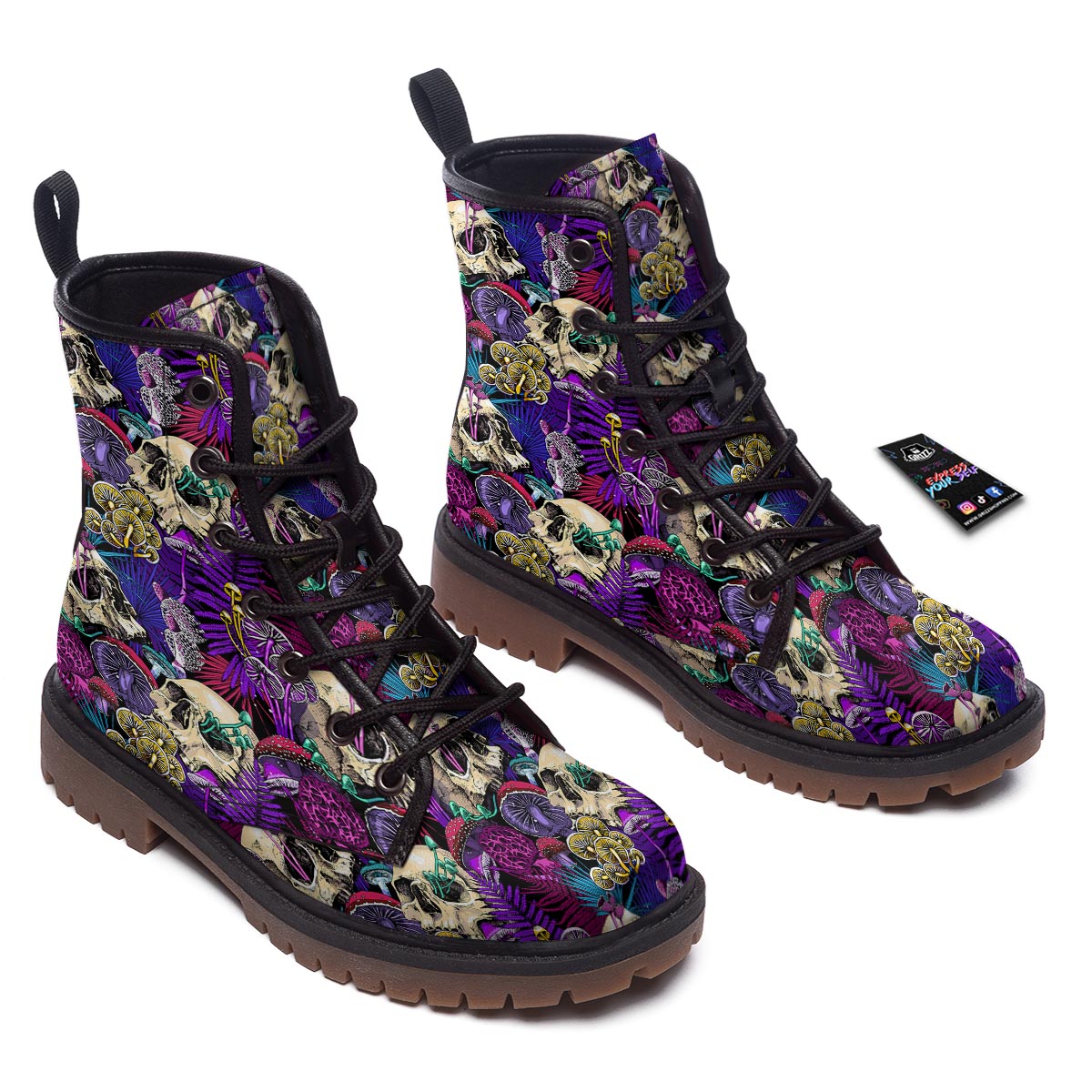 Skull Trippy Print Pattern Work Boots-grizzshop