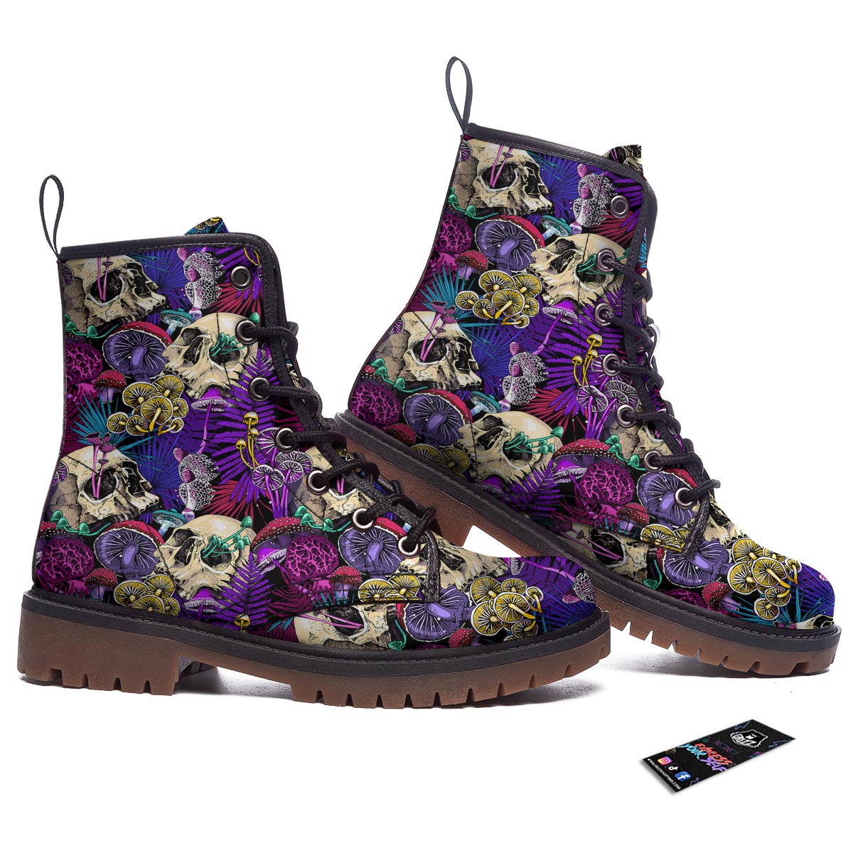 Skull Trippy Print Pattern Work Boots-grizzshop