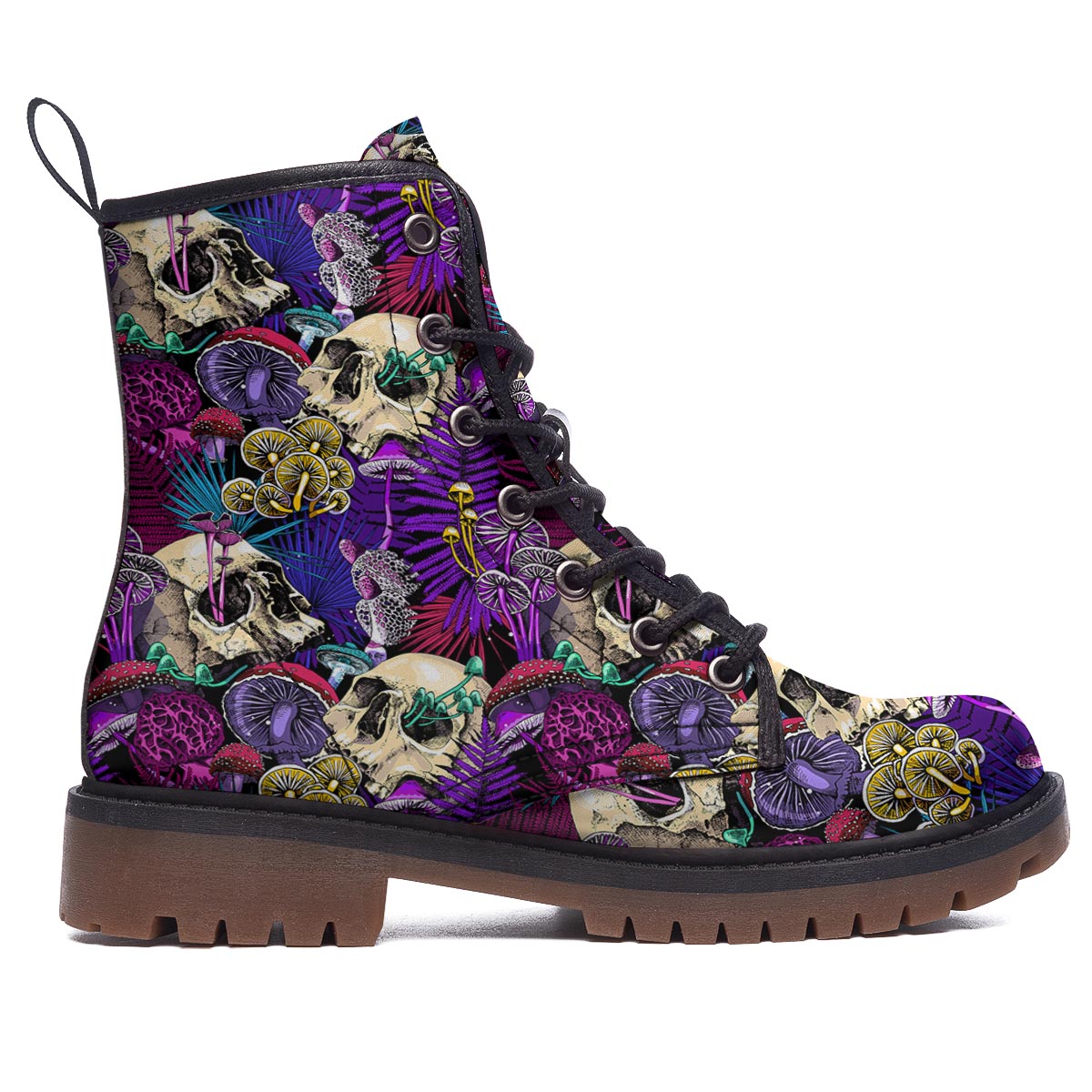 Skull Trippy Print Pattern Work Boots-grizzshop