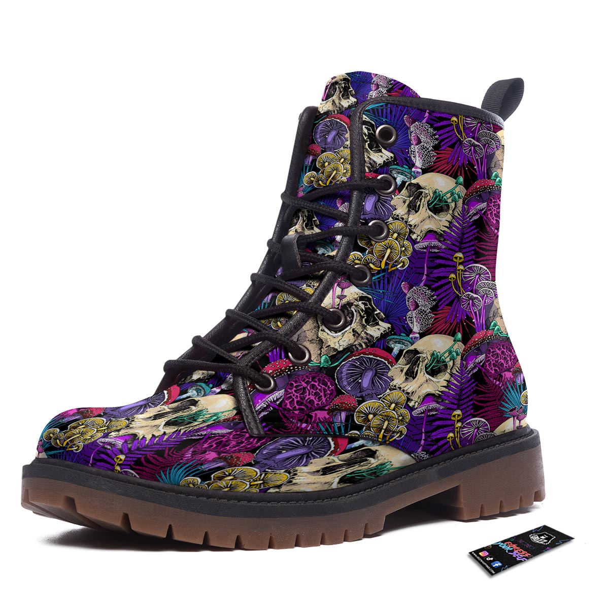 Skull Trippy Print Pattern Work Boots-grizzshop
