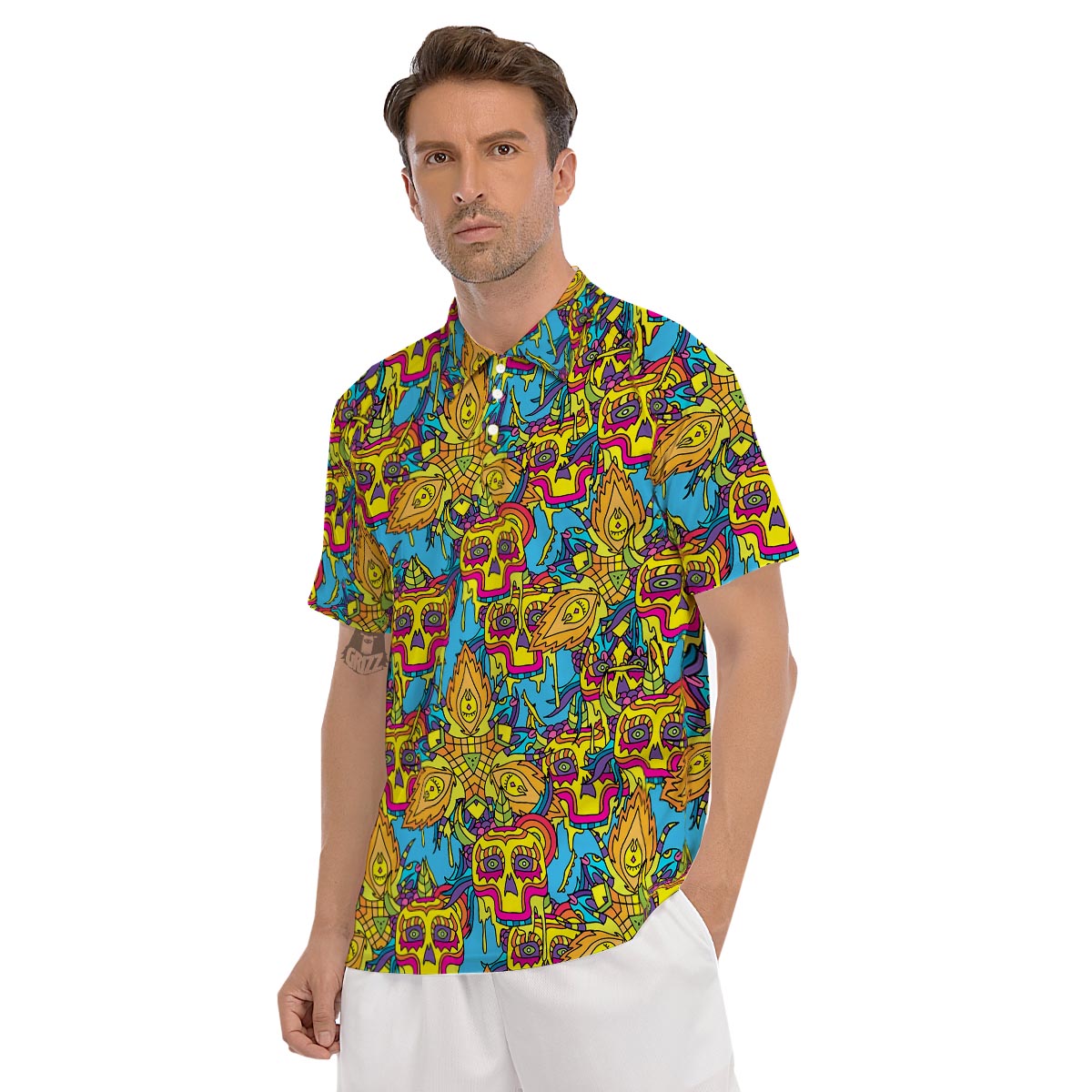 Skull Trippy Psychedelic Men's Golf Shirts-grizzshop