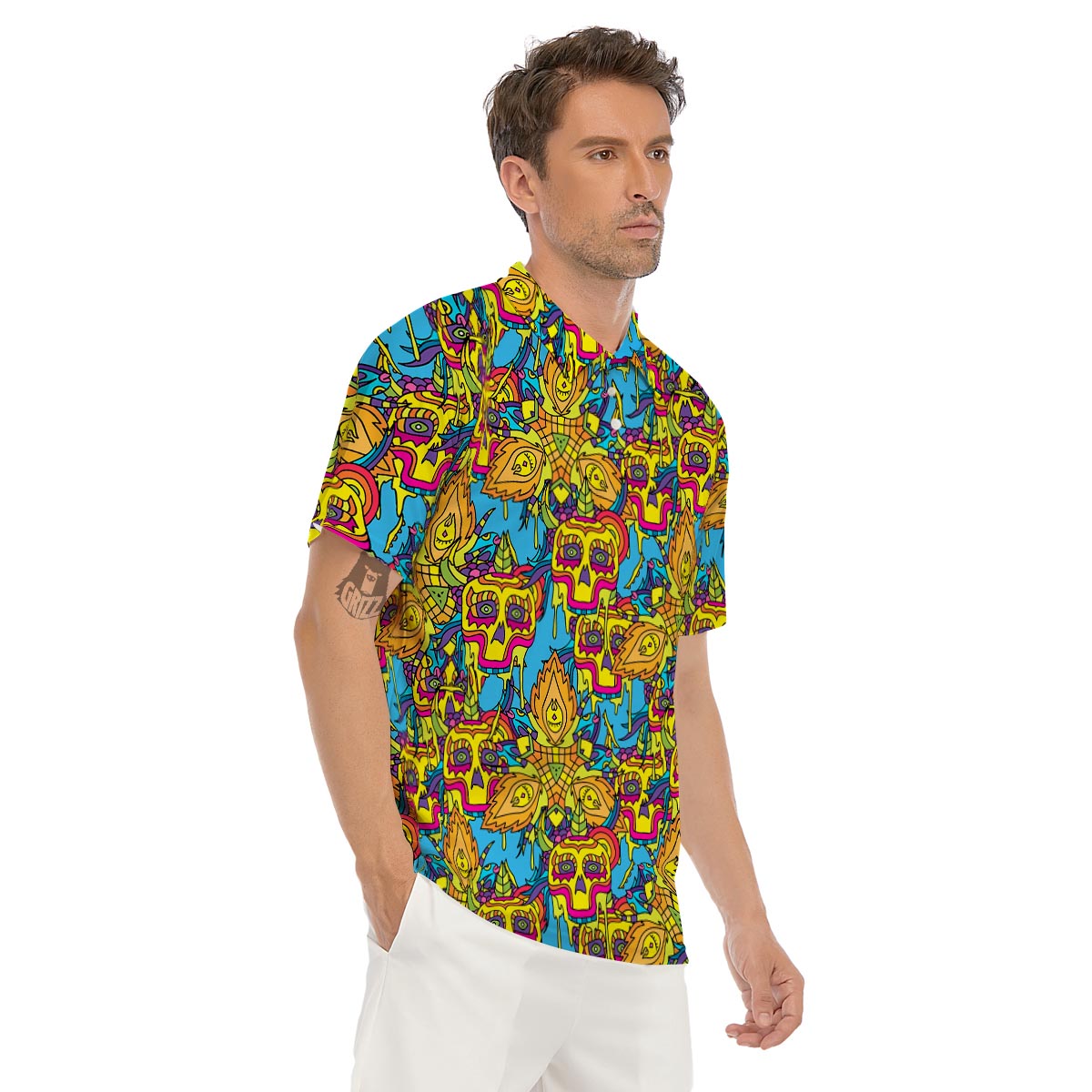 Skull Trippy Psychedelic Men's Golf Shirts-grizzshop
