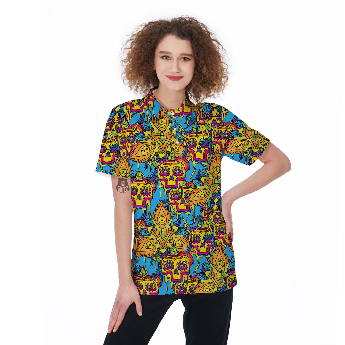 Skull Trippy Psychedelic Women's Golf Shirts-grizzshop
