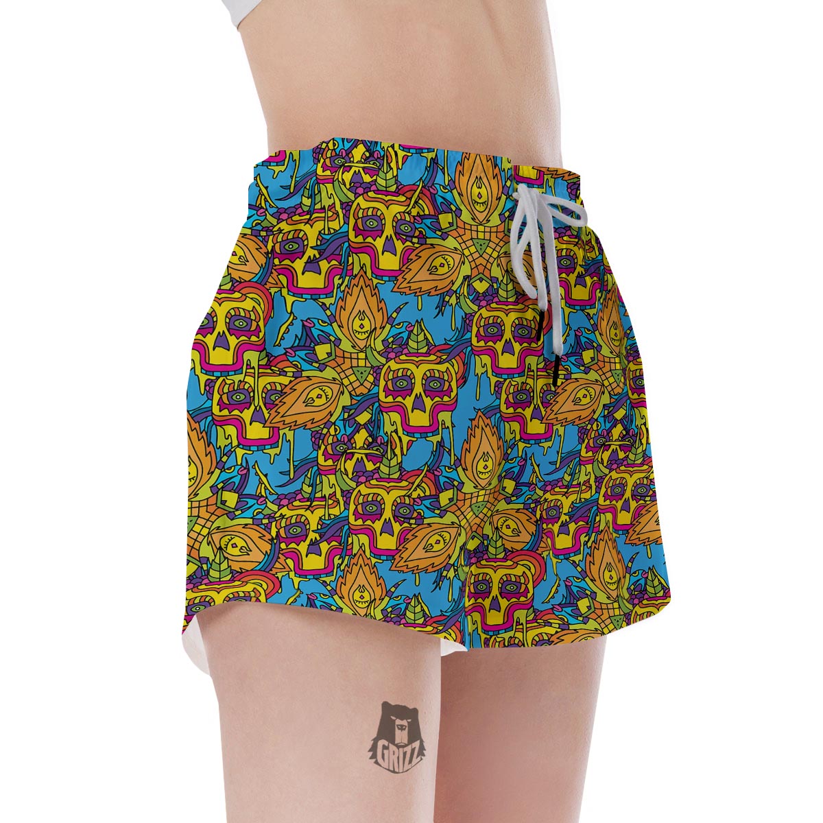 Skull Trippy Psychedelic Women's Shorts-grizzshop