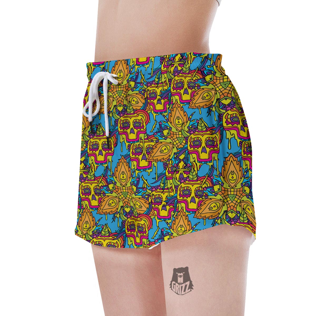 Skull Trippy Psychedelic Women's Shorts-grizzshop