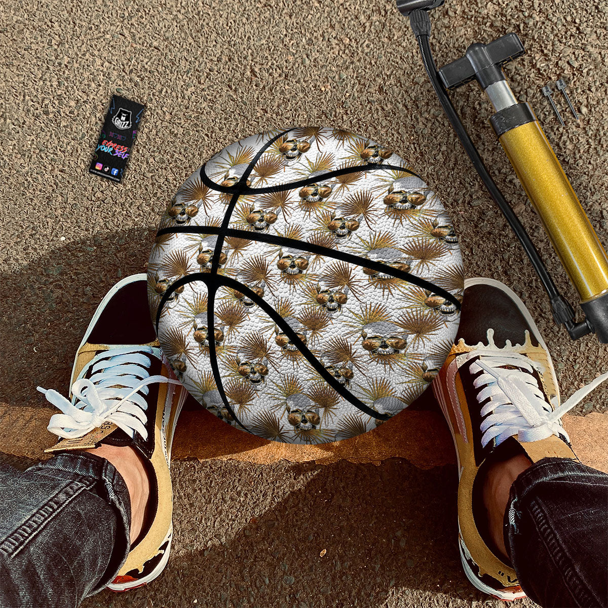Skull Tropical Gold Print Pattern Basketball-grizzshop