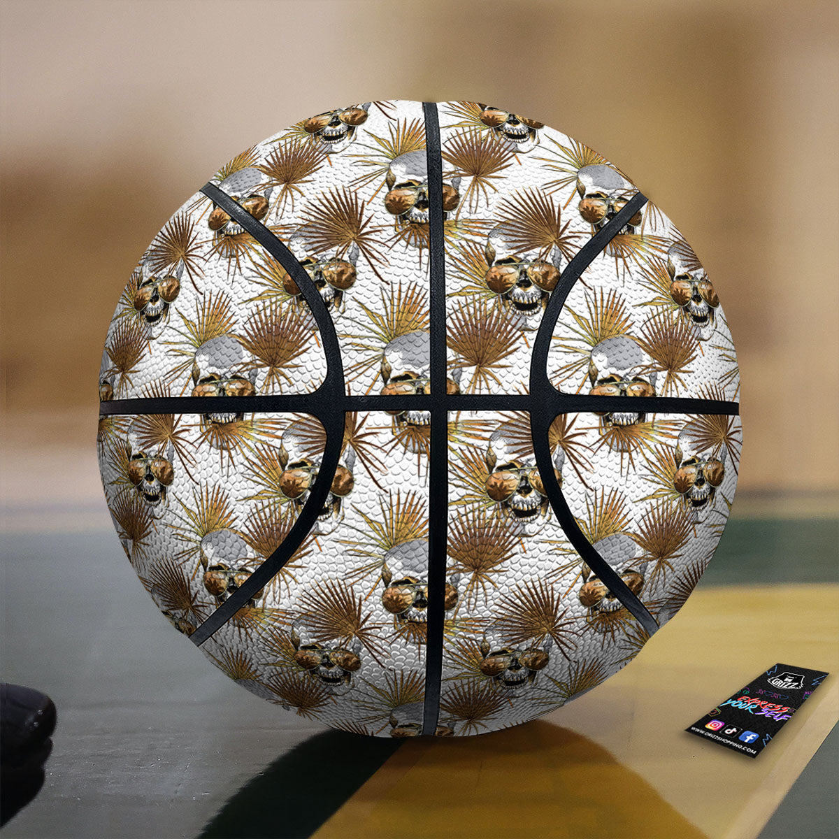 Skull Tropical Gold Print Pattern Basketball-grizzshop