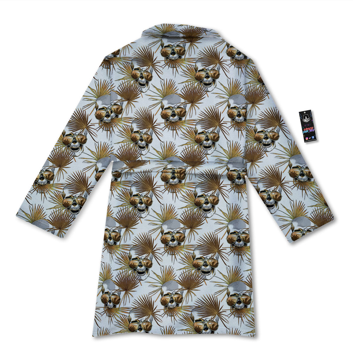 Skull Tropical Gold Print Pattern Bathrobe-grizzshop