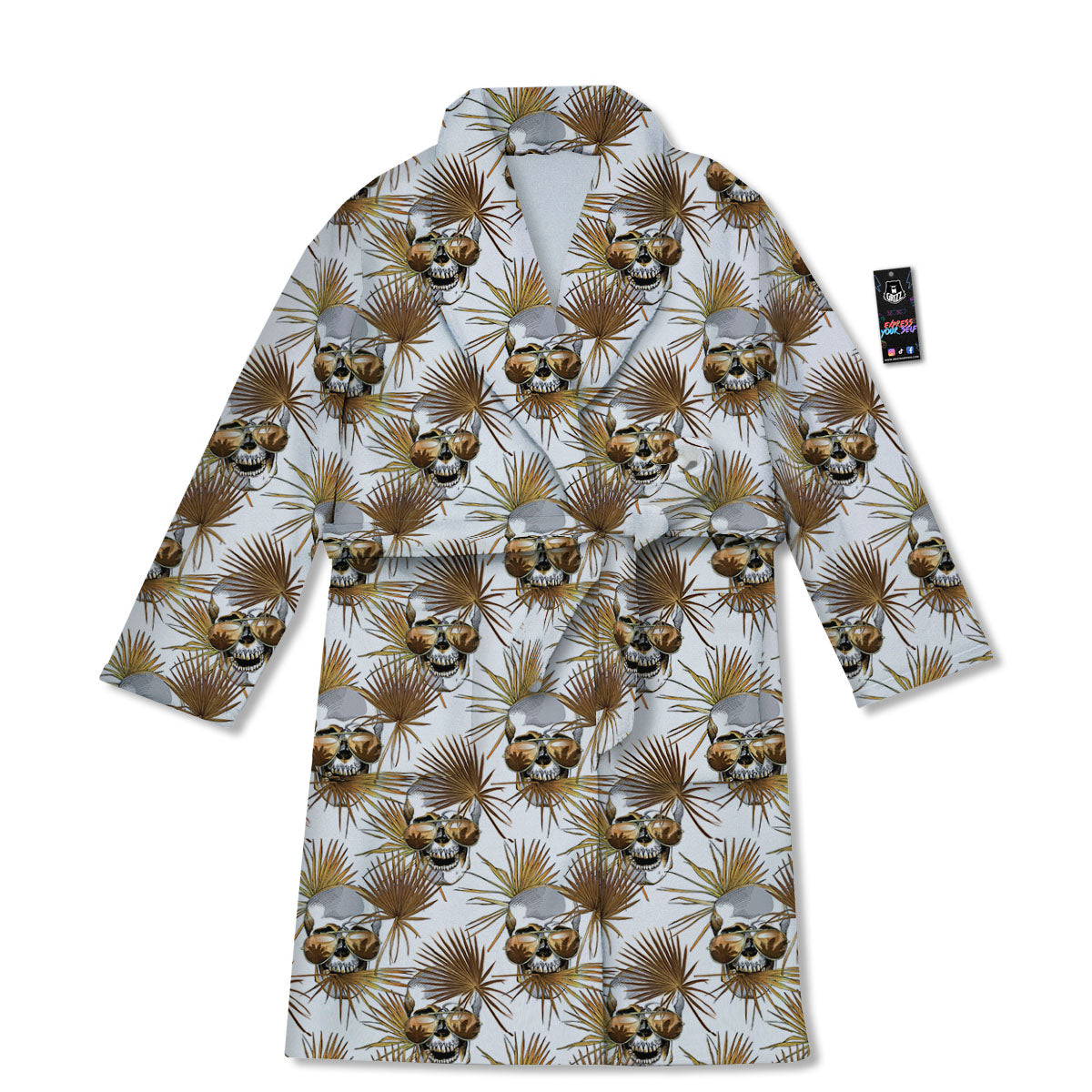 Skull Tropical Gold Print Pattern Bathrobe-grizzshop
