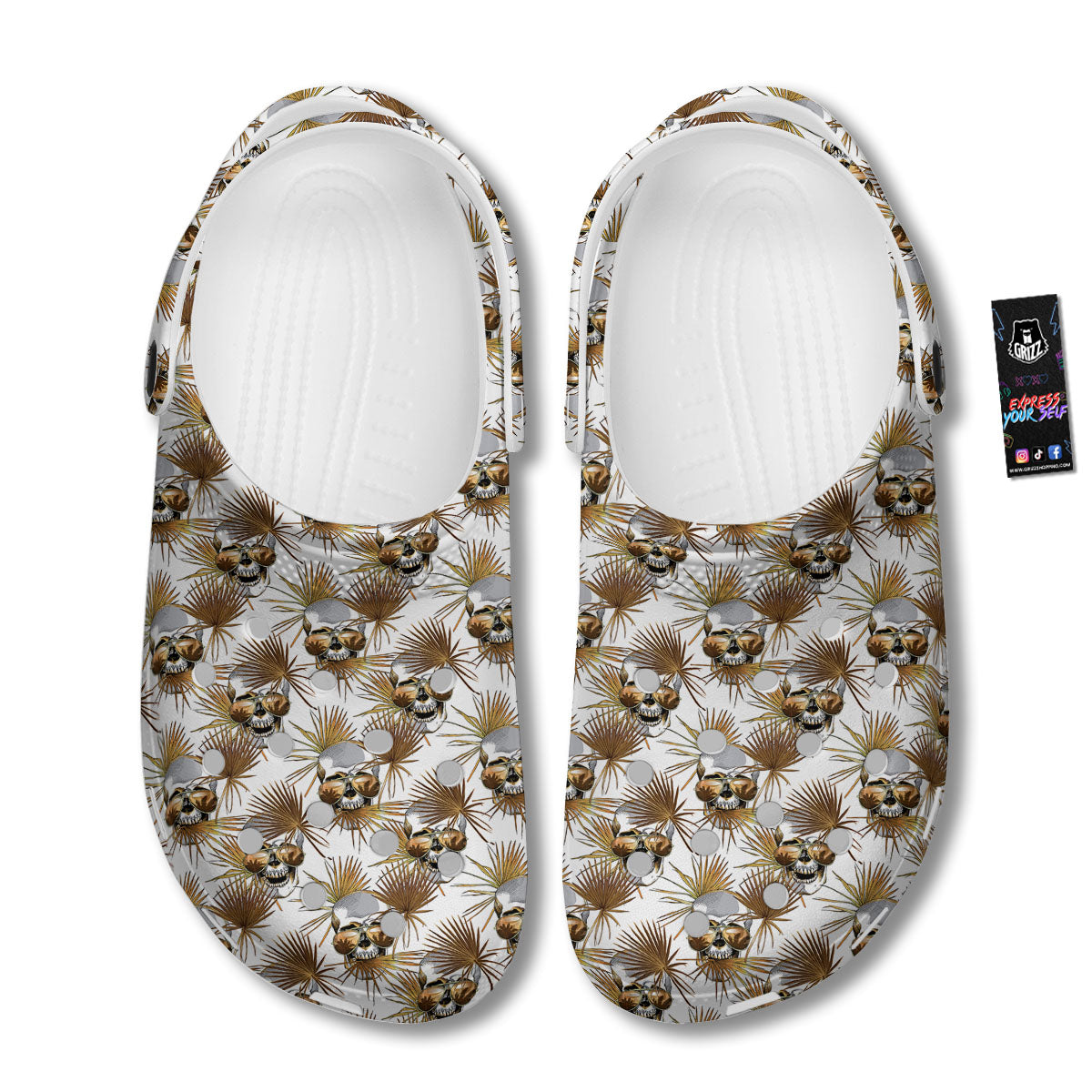 Skull Tropical Gold Print Pattern Clog-grizzshop