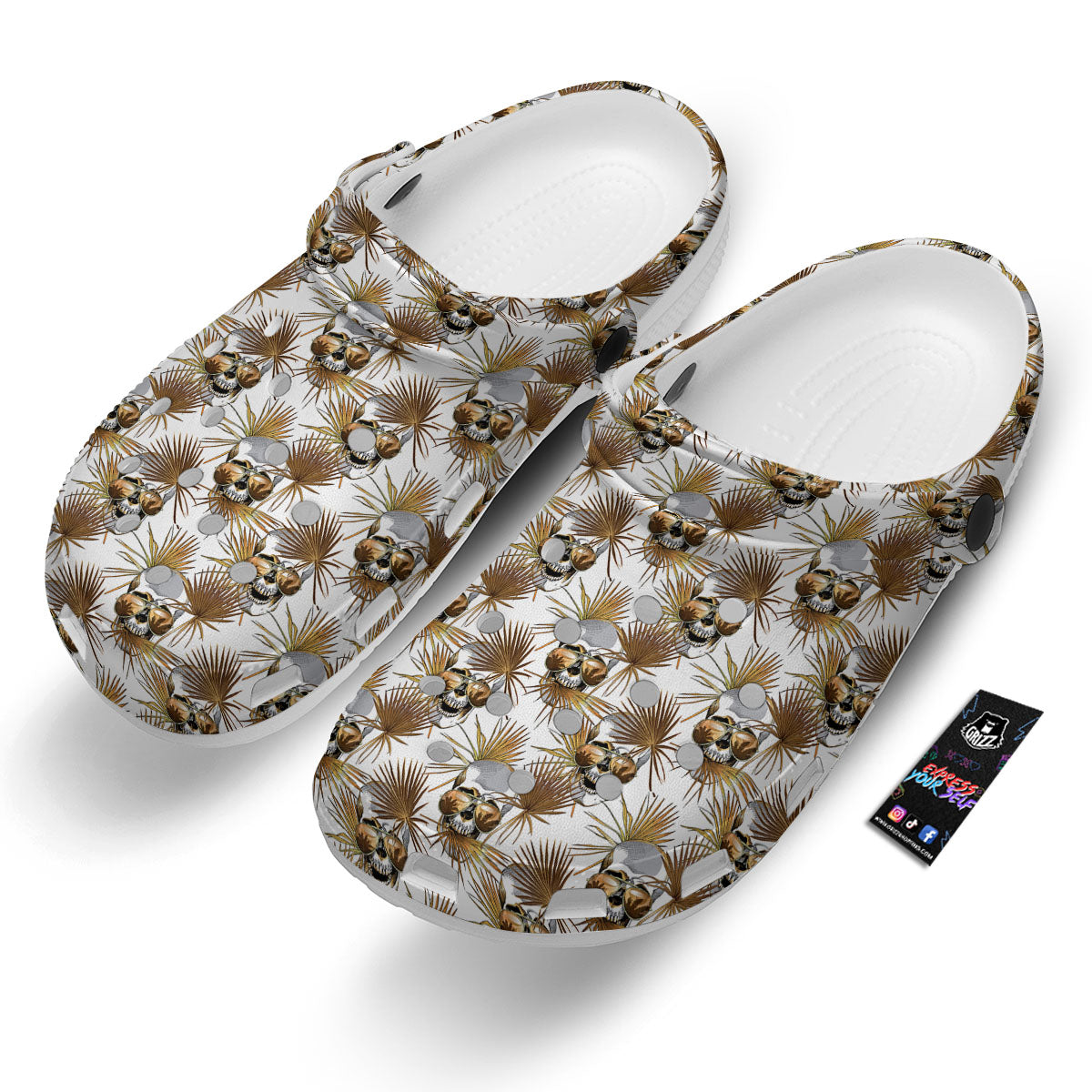 Skull Tropical Gold Print Pattern Clog-grizzshop