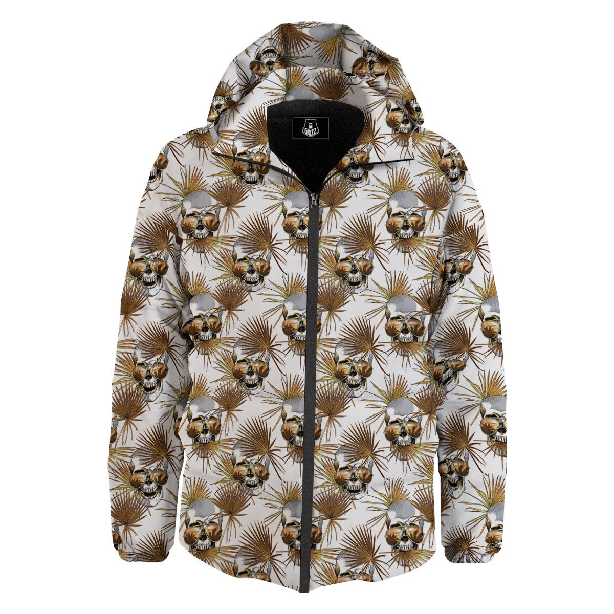 Skull Tropical Gold Print Pattern Down Jacket-grizzshop