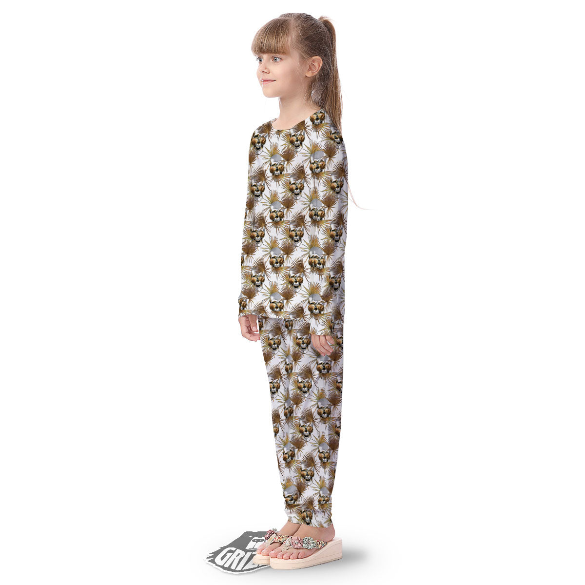 Skull Tropical Gold Print Pattern Kid's Pajamas-grizzshop