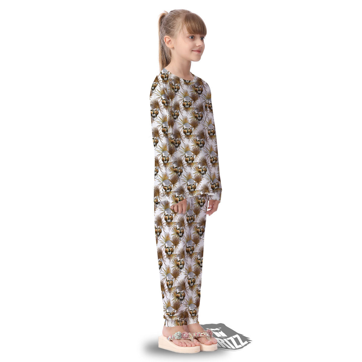 Skull Tropical Gold Print Pattern Kid's Pajamas-grizzshop