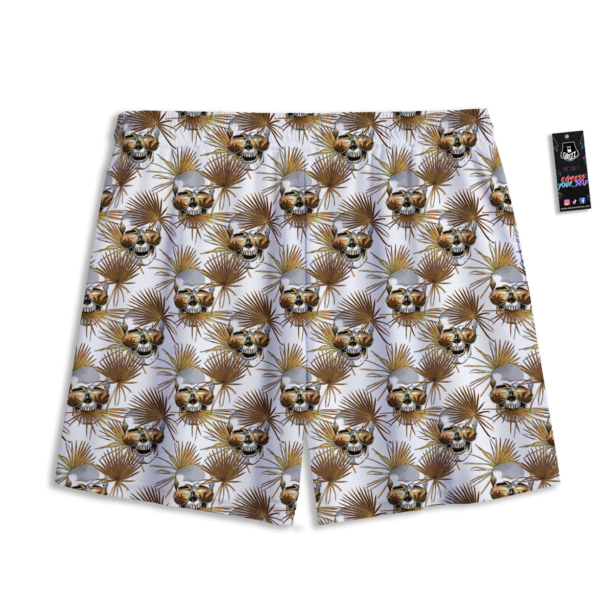 Skull Tropical Gold Print Pattern Mesh Shorts