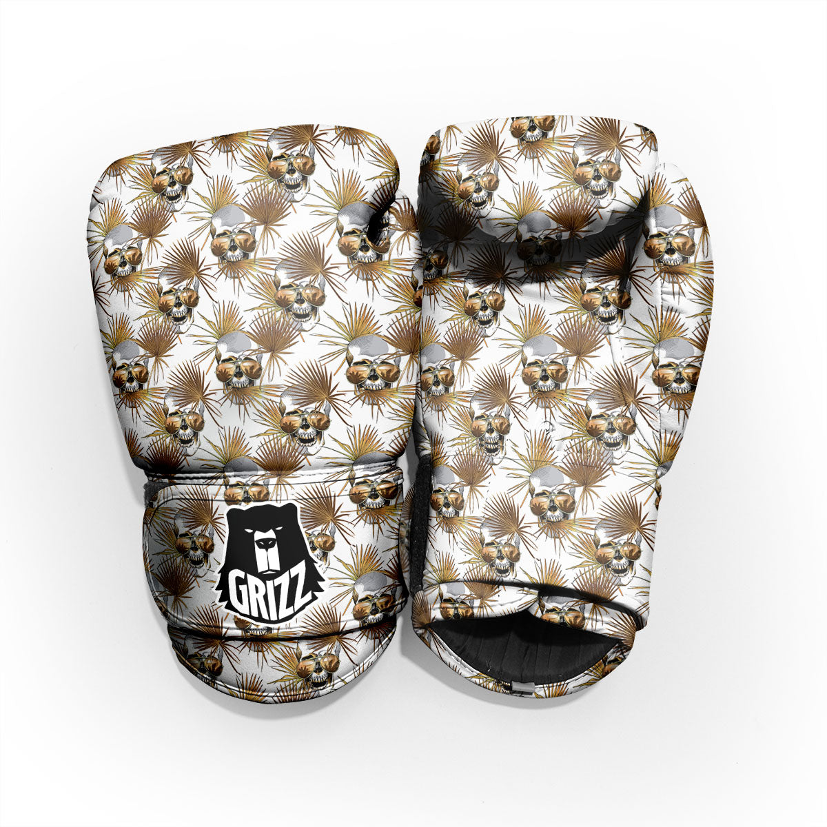 Skull Tropical Gold Print Pattern Sparring Gloves-grizzshop