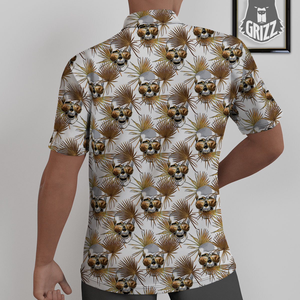 Skull Tropical Gold Print Pattern Untucked Shirts-grizzshop