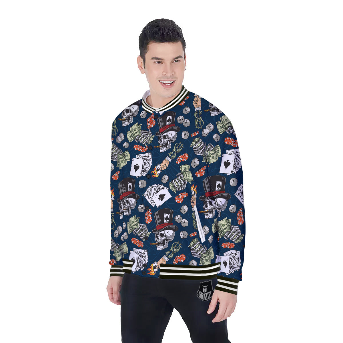 Skull Vintage Print Pattern Baseball Jacket-grizzshop