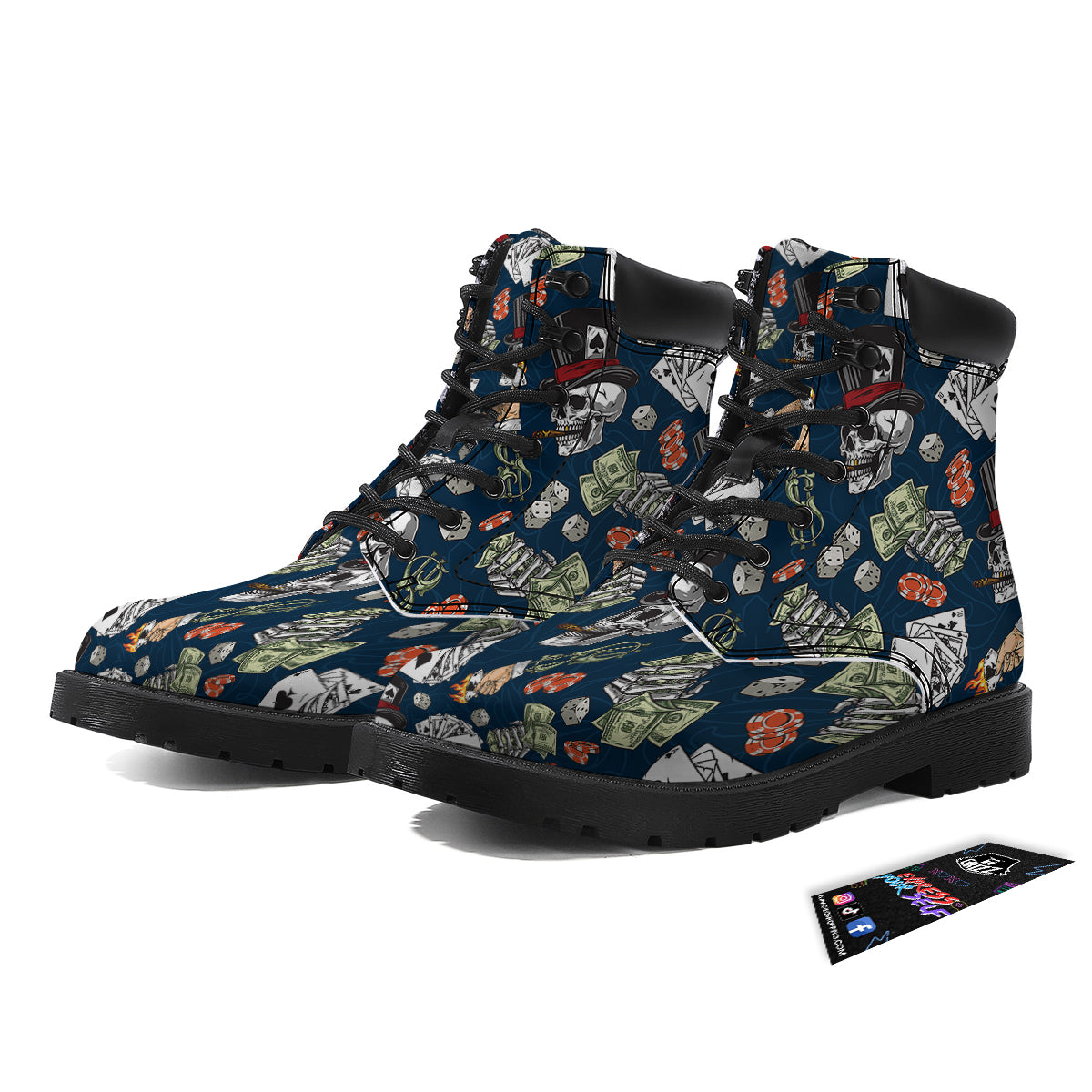 Skull Vintage Print Pattern Boots-grizzshop