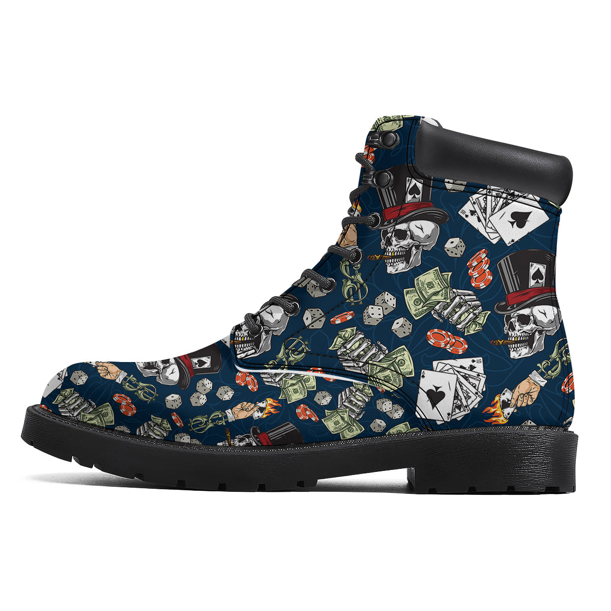 Skull Vintage Print Pattern Boots-grizzshop