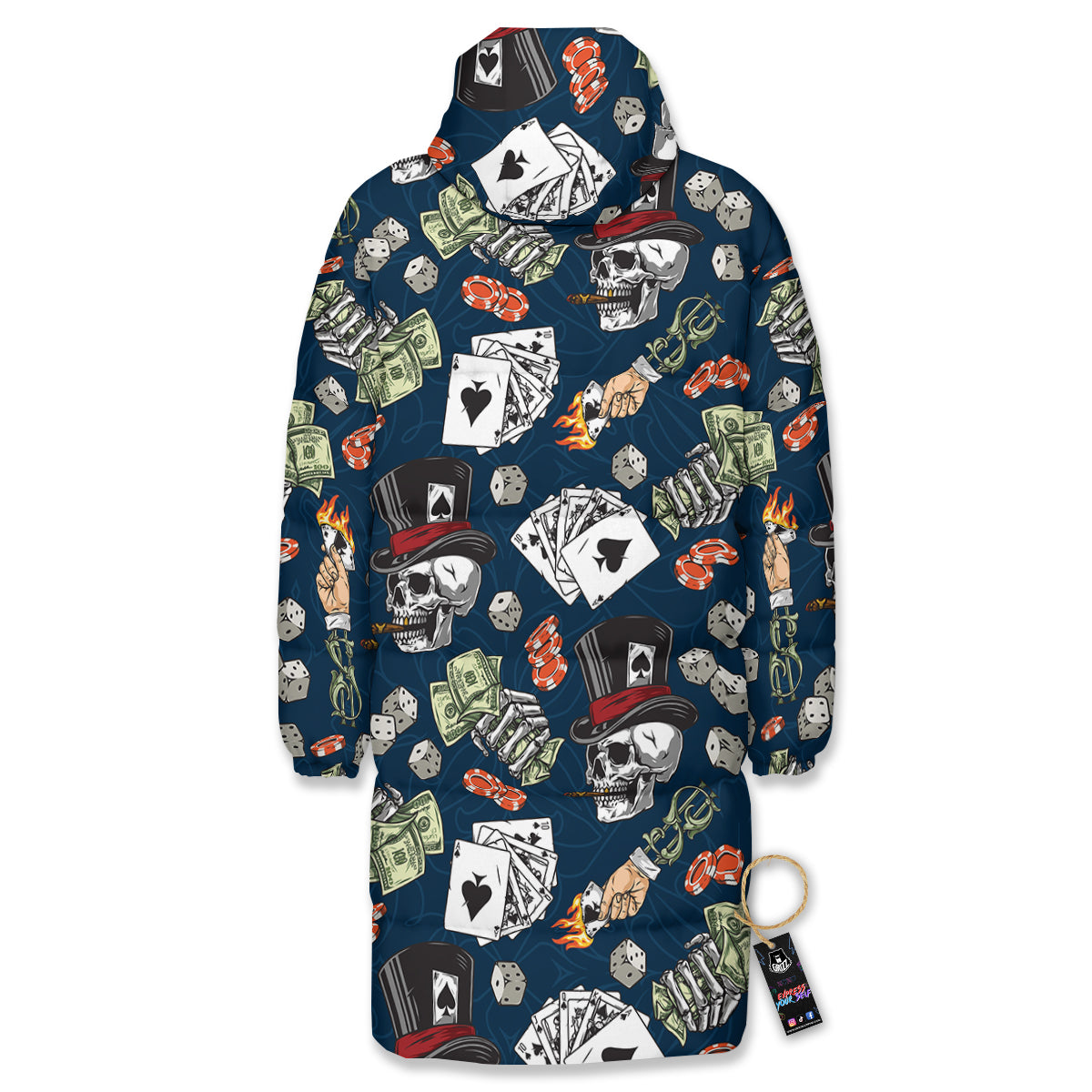 Skull Vintage Print Pattern Long Down Jacket-grizzshop