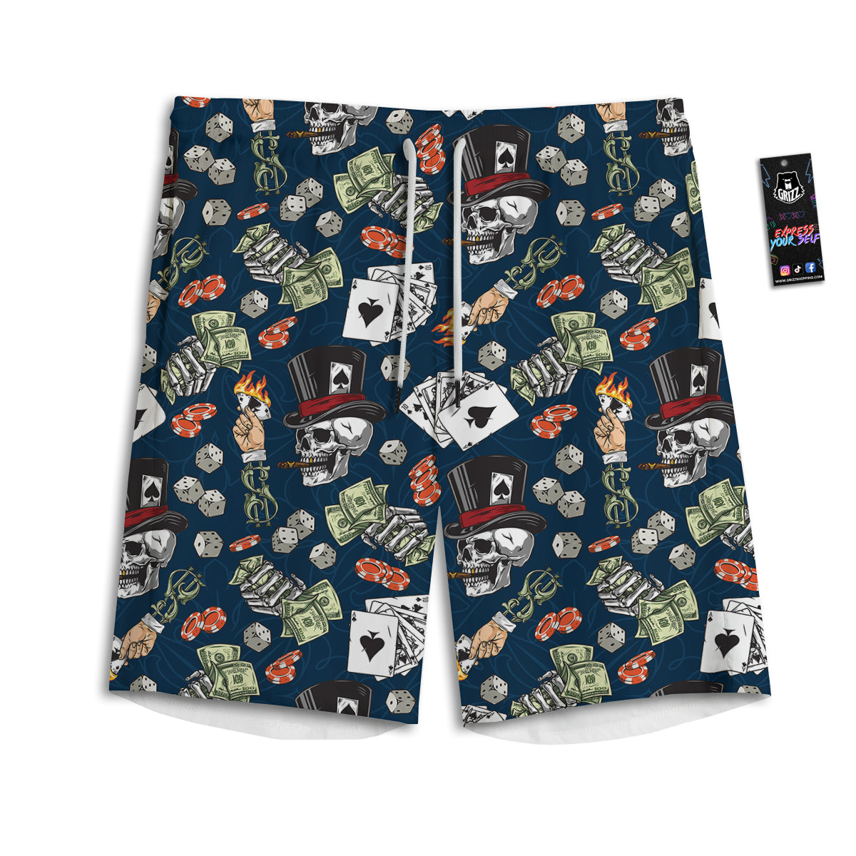 Skull Vintage Print Pattern Men's Athletic Shorts