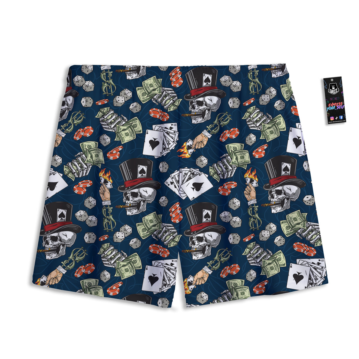 Skull Vintage Print Pattern Mesh Shorts