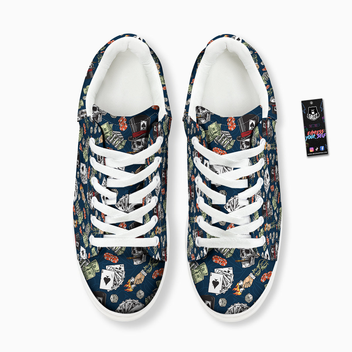 Skull Vintage Print Pattern Platform Shoes-grizzshop
