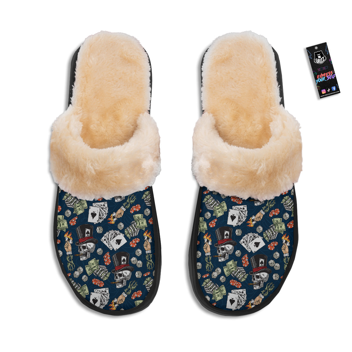 Skull Vintage Print Pattern Slippers-grizzshop