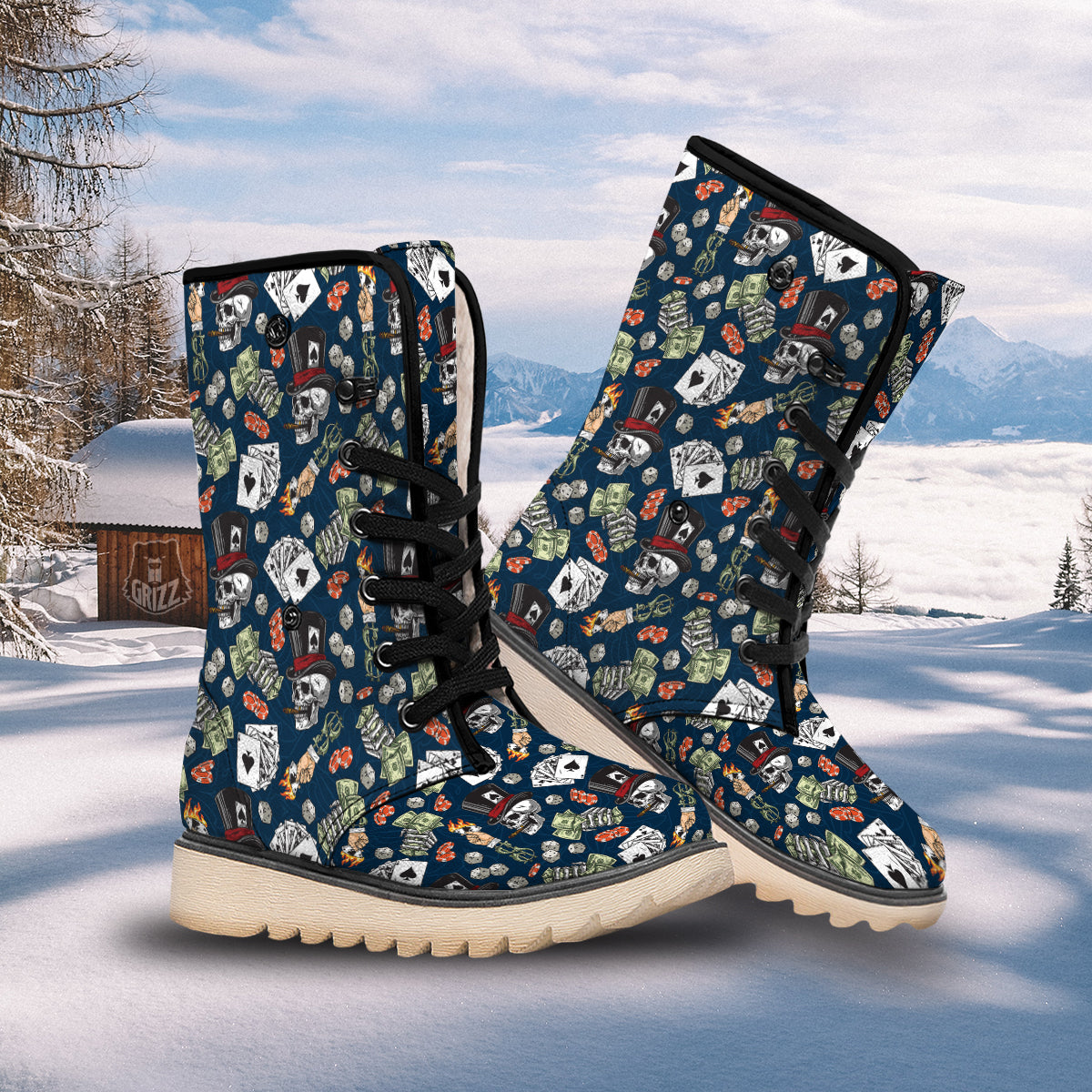 Skull Vintage Print Pattern Snow Boots-grizzshop