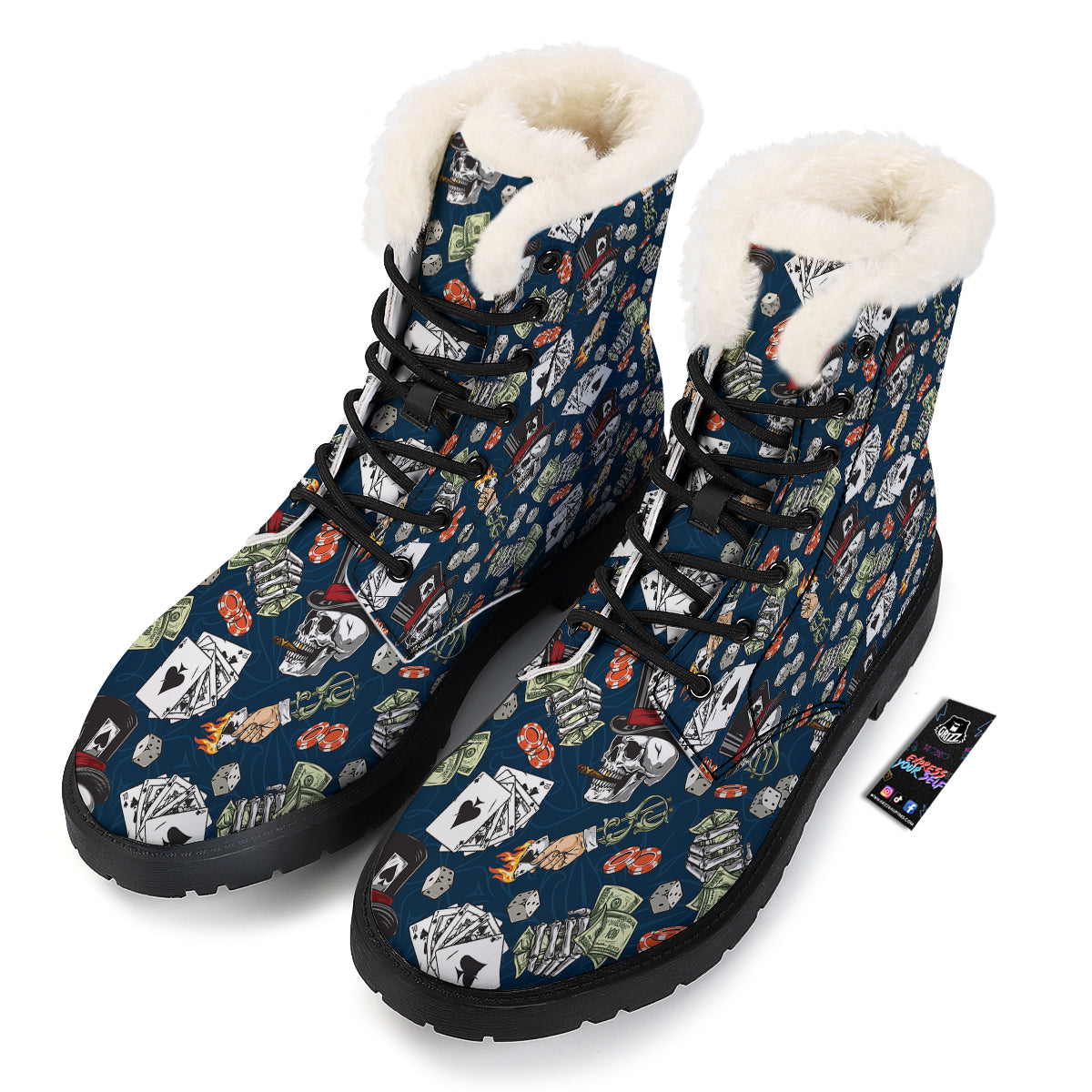 Skull Vintage Print Pattern Winter Boots-grizzshop