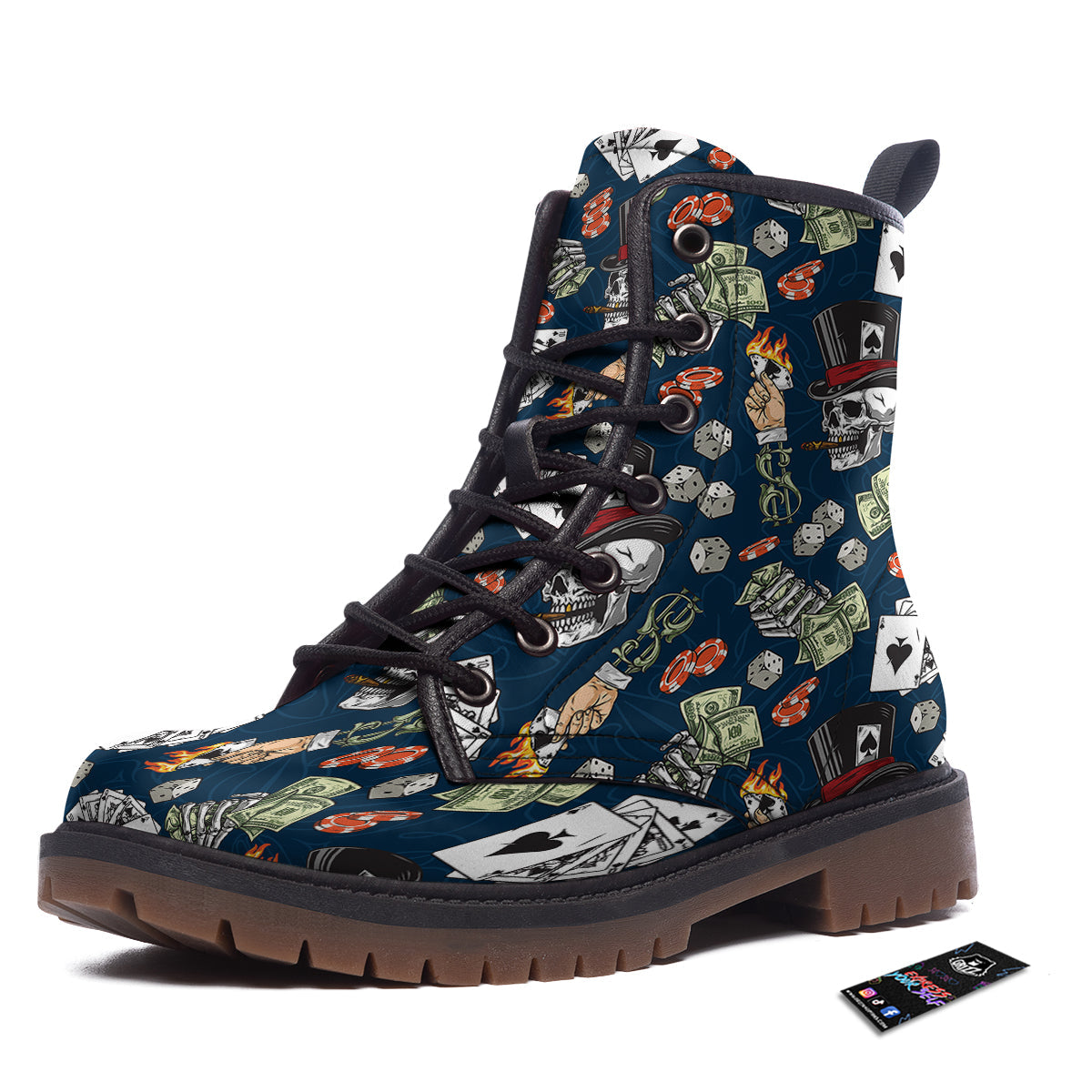 Skull Vintage Print Pattern Work Boots-grizzshop