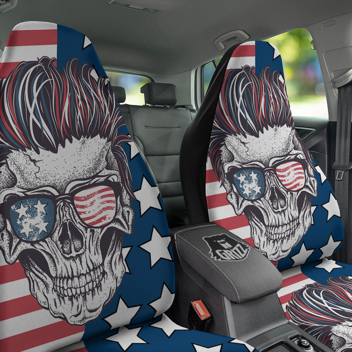 Skull With Sunglasses American Print Car Seat Covers-grizzshop