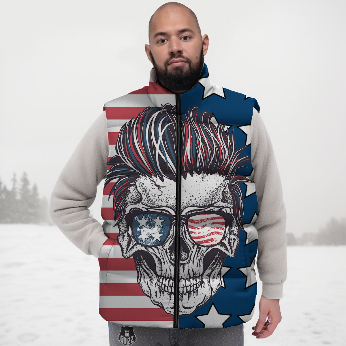 Skull With Sunglasses American Print Down Vest