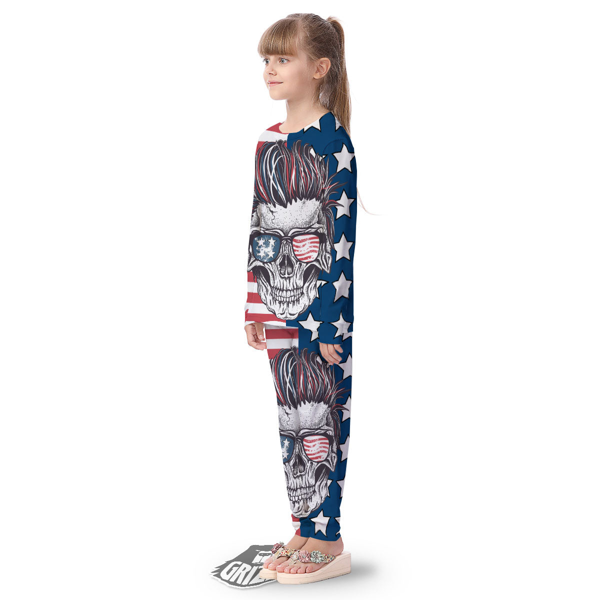 Skull With Sunglasses American Print Kid's Pajamas-grizzshop