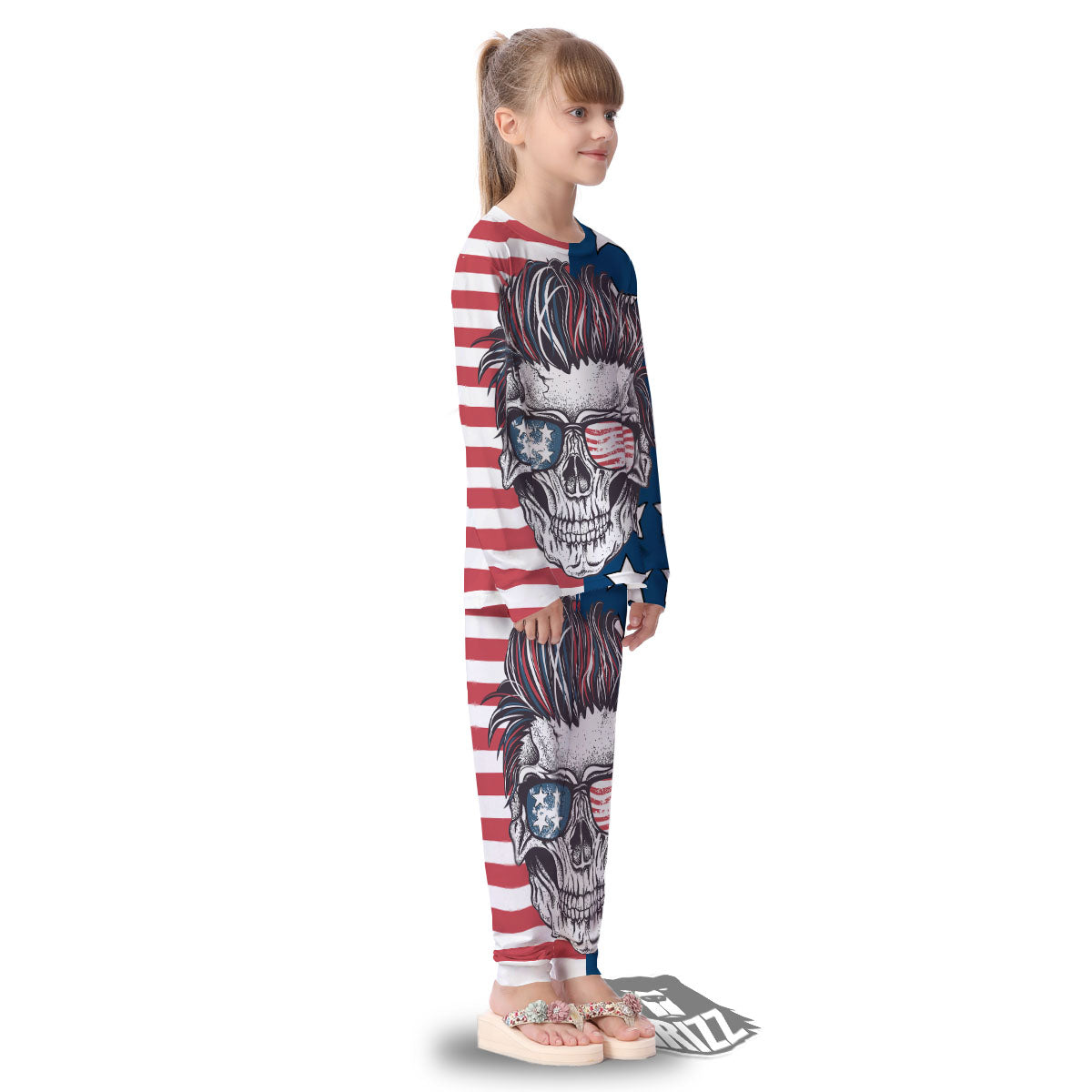 Skull With Sunglasses American Print Kid's Pajamas-grizzshop