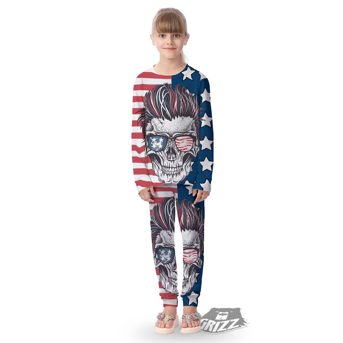 Skull With Sunglasses American Print Kid's Pajamas-grizzshop