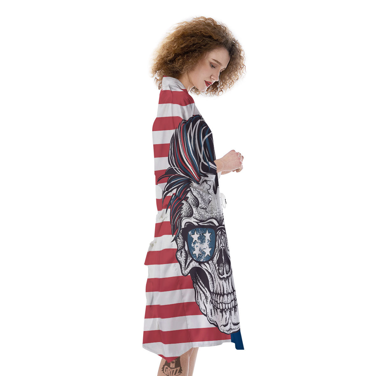 Skull With Sunglasses American Print Kimono-grizzshop