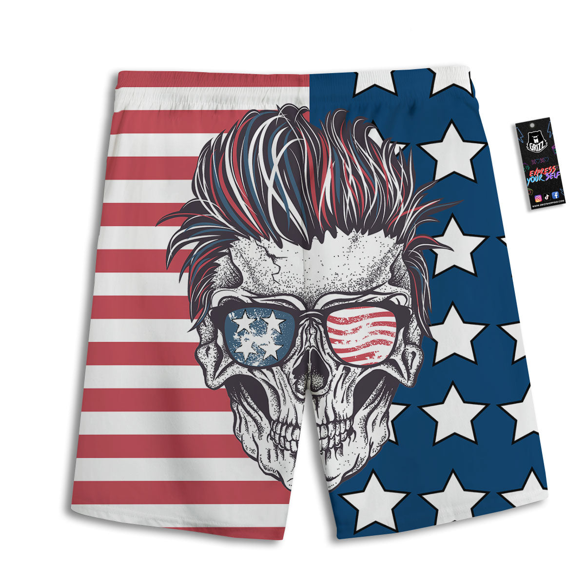 Skull With Sunglasses American Print Men's Athletic Shorts