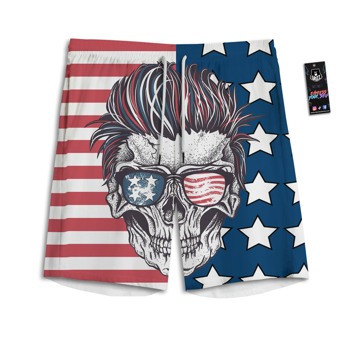 Skull With Sunglasses American Print Men's Athletic Shorts