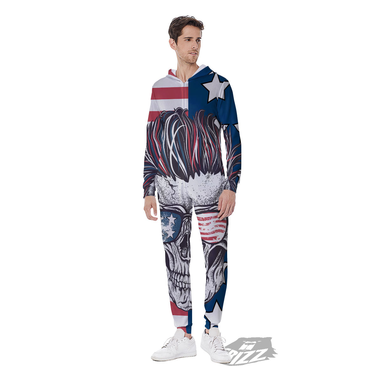 Skull With Sunglasses American Print Men's Jumpsuit-grizzshop